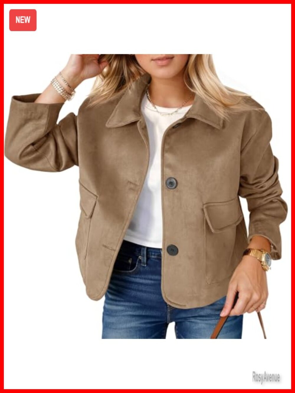 Faux Suede Cropped Button Down Jacket